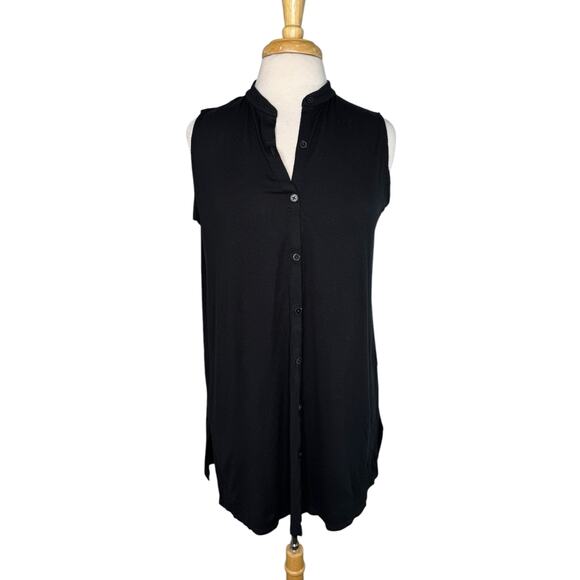 EILEEN FISHER Black Viscose Button Up Sleeveless Blouse Top Size Small #R16VFF - Picture 1 of 9